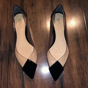 schutz clear pointy toe flat